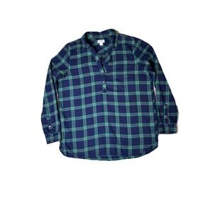 J Crew Shirt Womens S Blue Green Flannel Tartan Blackwatch Plaid Lux‎ Pleat Back